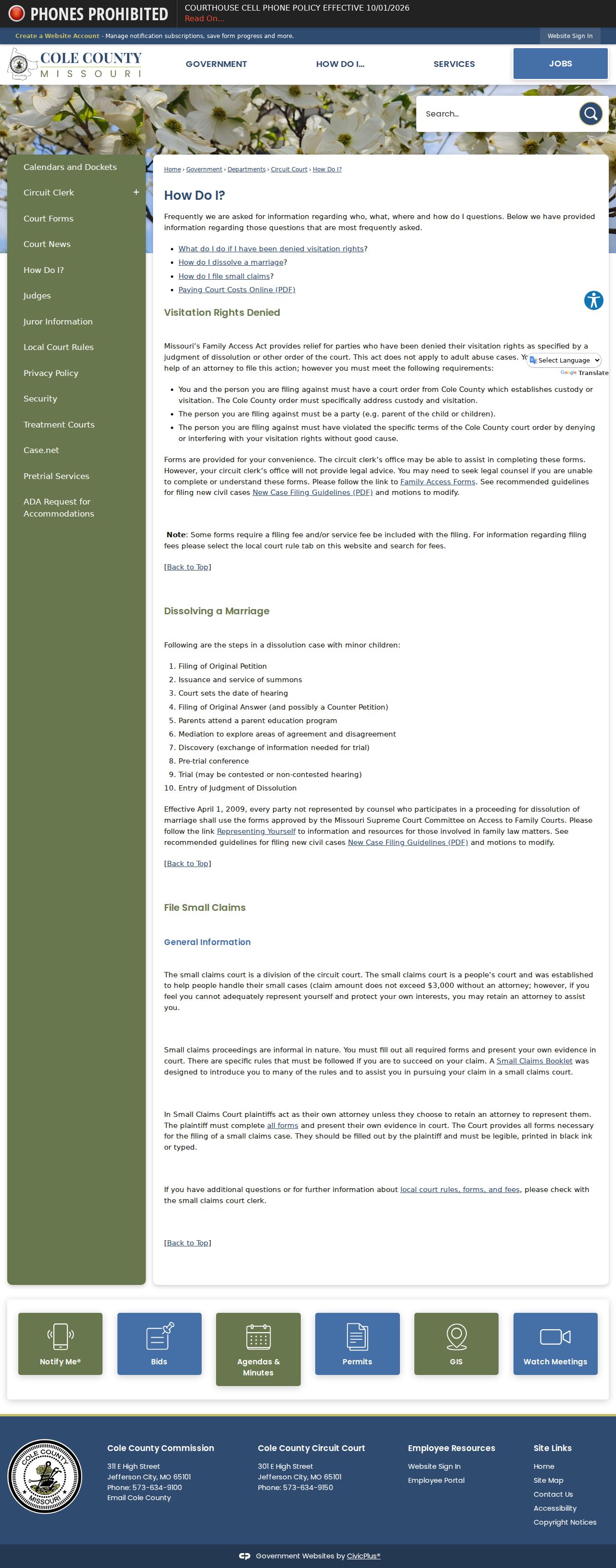 Cole County civil docket source for civil case guidance