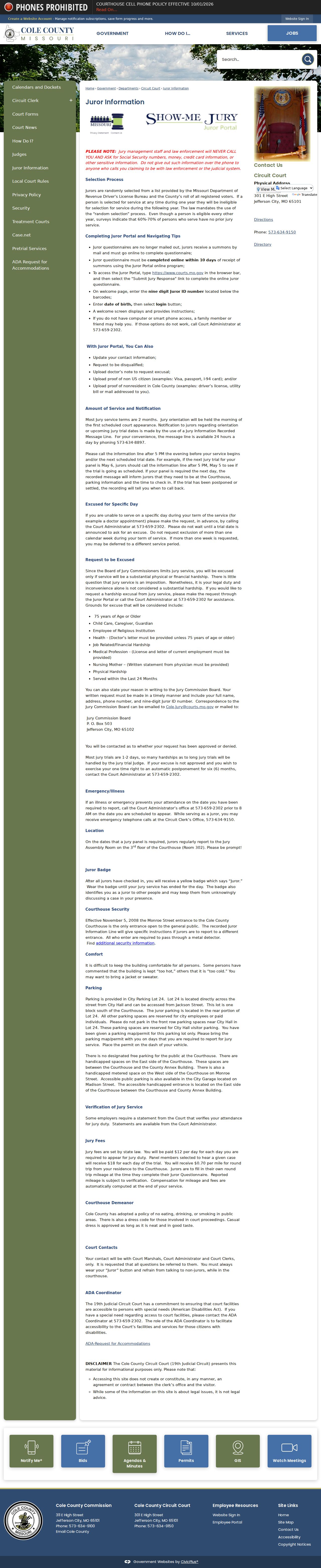 Cole County court calendar and juror information