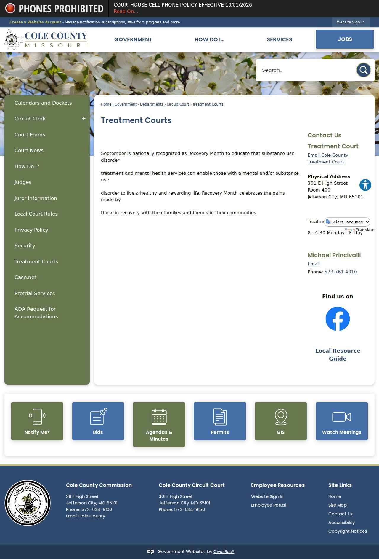 Cole County criminal docket privacy source for Treatment Courts