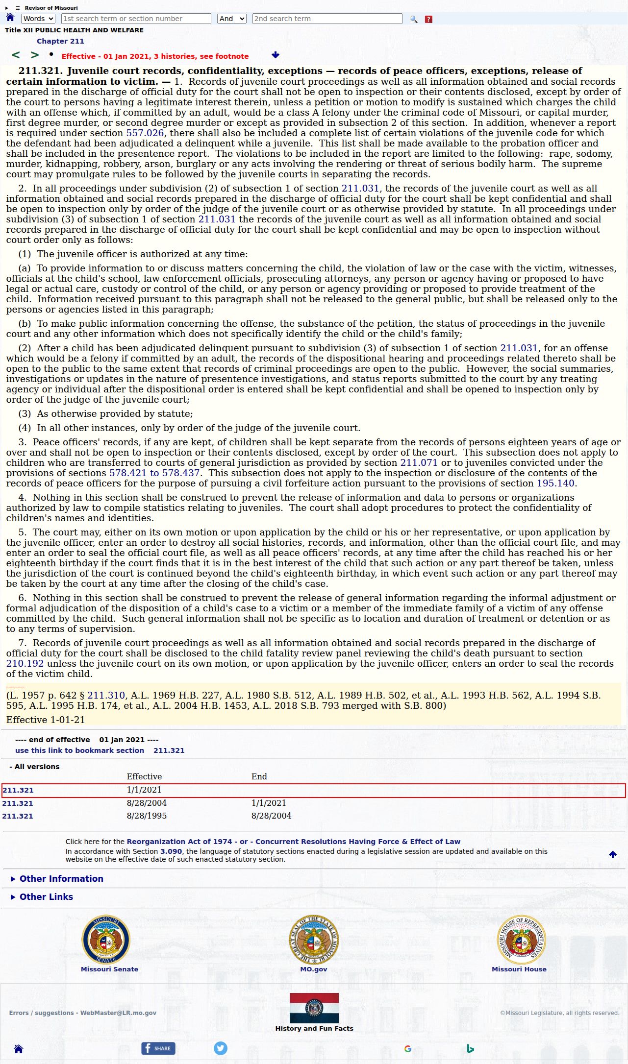 Cole County criminal docket access source for Missouri juvenile confidentiality law