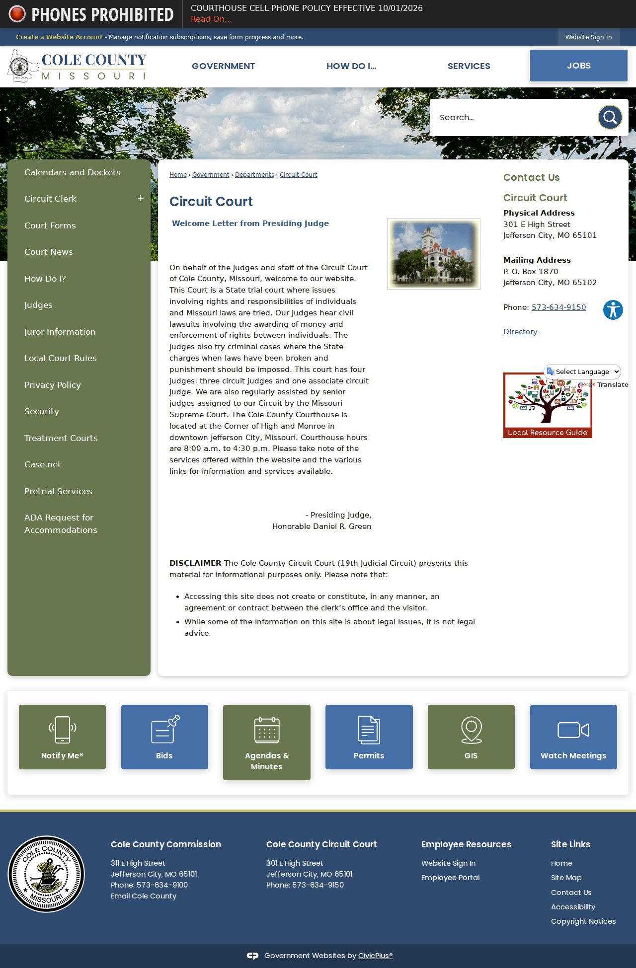 Cole County court docket Circuit Court overview