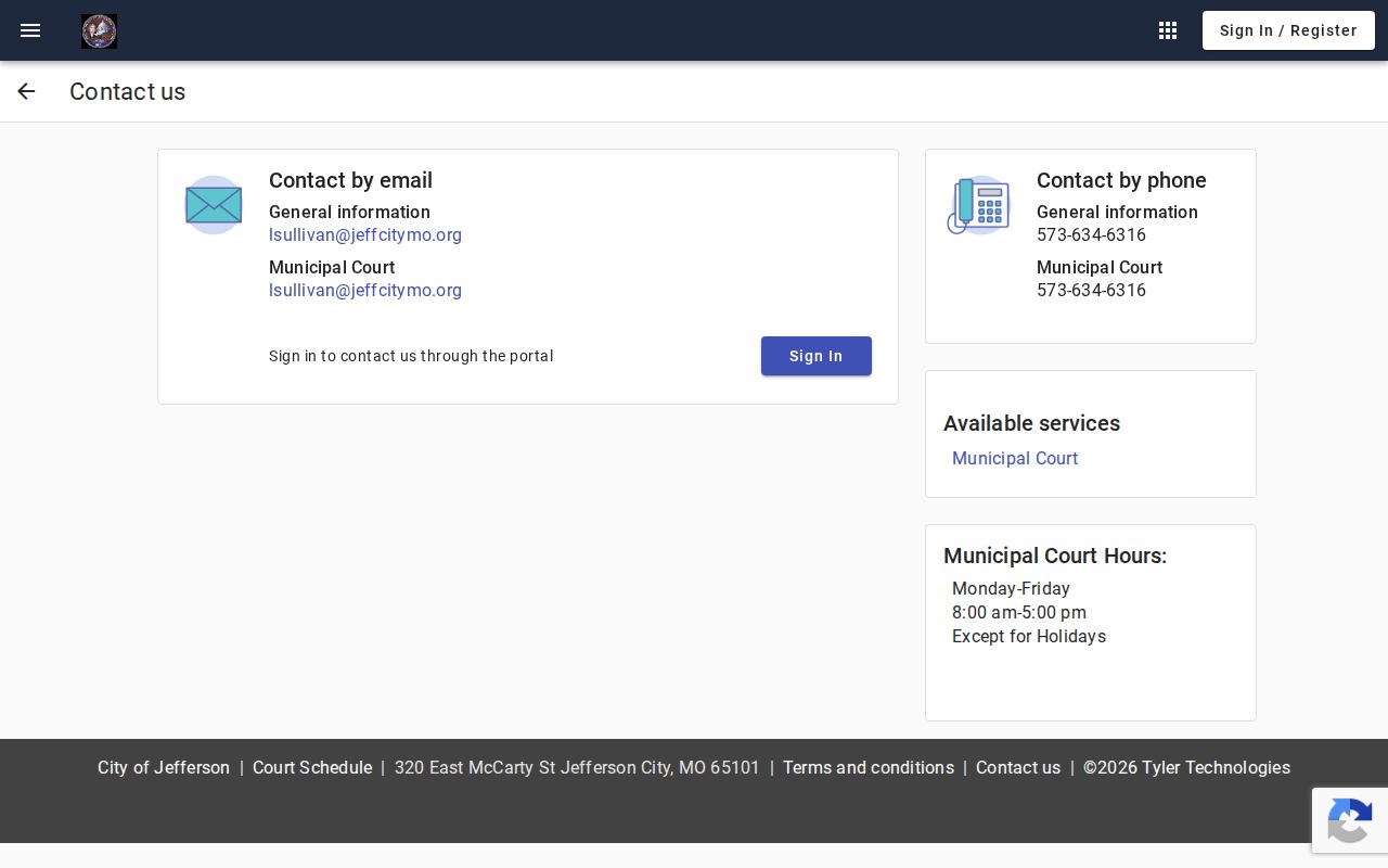 Jefferson City court docket municipal court contact record