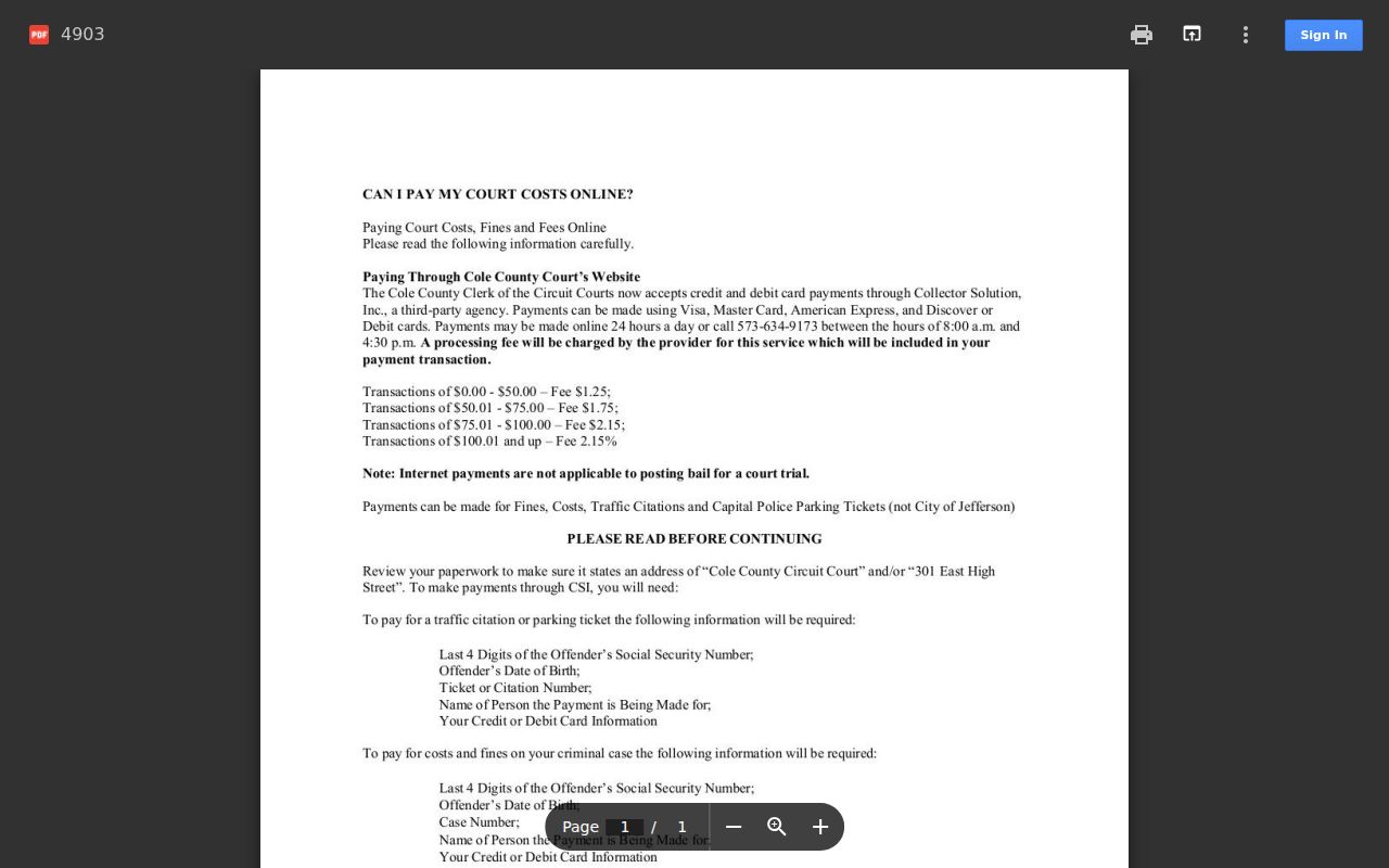 Cole County traffic ticket source for official online payment instructions