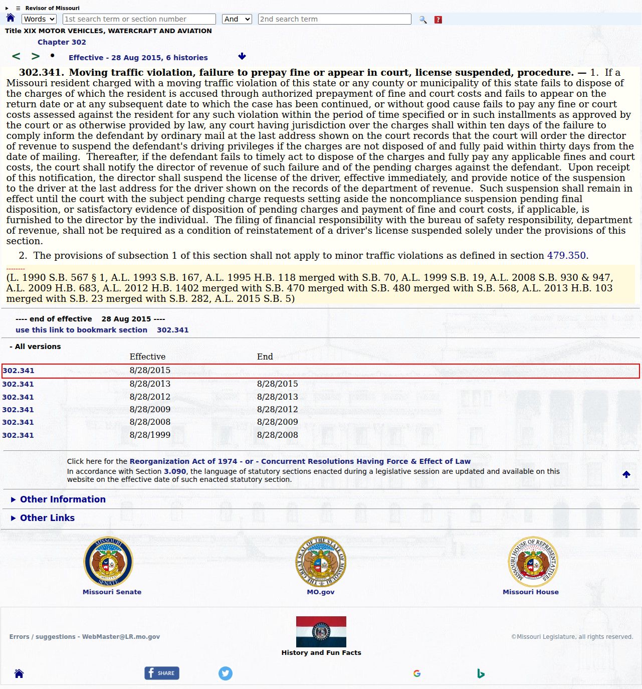Cole County traffic ticket source for Missouri failure-to-appear law